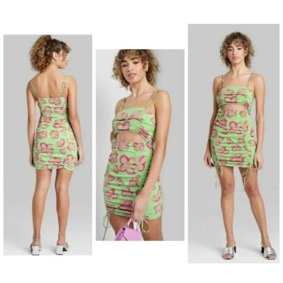Wild Fable Women's Sleeveless Cut Out Ruched Front Bodycon Dress Green Size XL - Picture 1 of 4